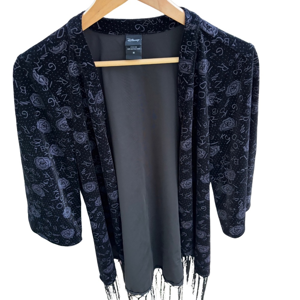 🖤 Disney Rose Print Fringe Kimono Jacket – Size M 🖤